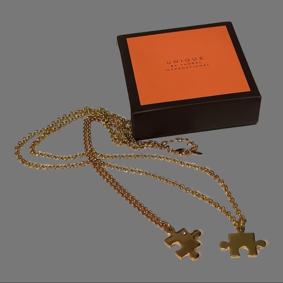 Two Necklaces Couples Puzzle Pieces Gold Tone Unisex - Picture 6 of 6